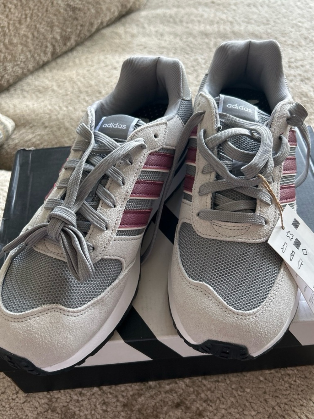 adidas Light Gray Sneakers with Pink Stripes